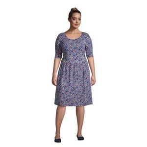 Lands' End Floral Fit & Flare Jersey Stretch Dress